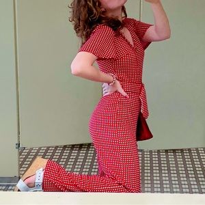 Monteau Red Gingham Jumpsuit, size XS